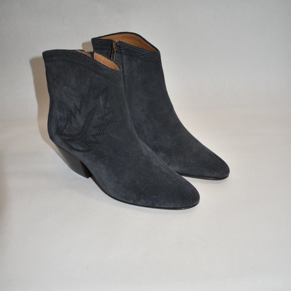 Isabel Marant Dacken Suede Western Embroidered Ankle Boots Faded Black Size 37 - Picture 3 of 11